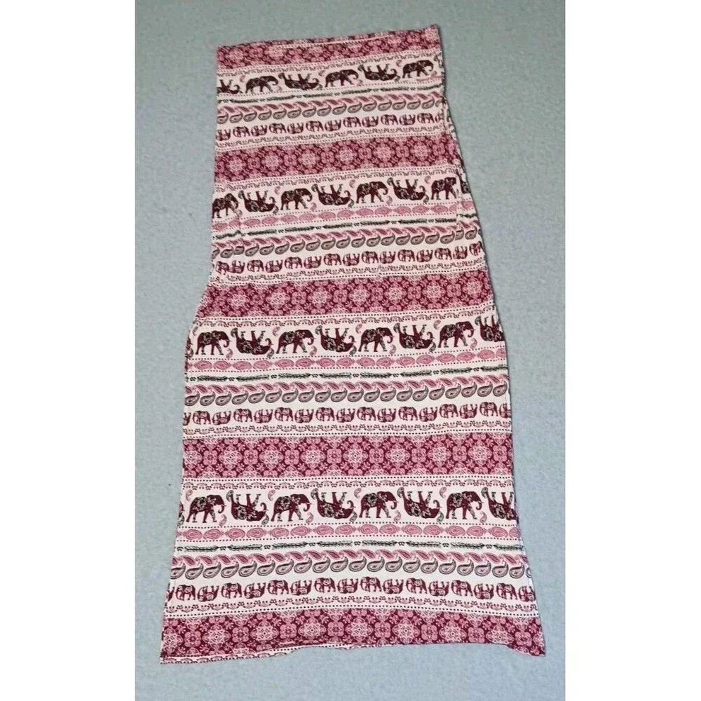 Bohemian Elephant Pattern Side Slits Maxi Skirt Small Pink Summer Beach Festival
